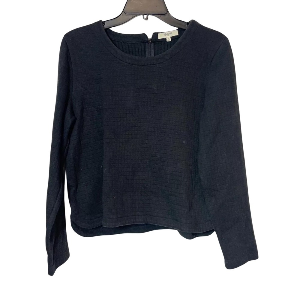 Madewell Jacquard Grid Pullover Black Sweater Womens Size L Long Sleeve‎ E1679